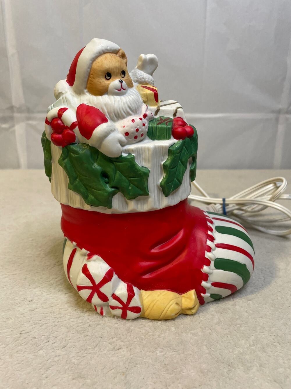 Christmas Around The World Porcelain Bear And Presents Lighted Stocking